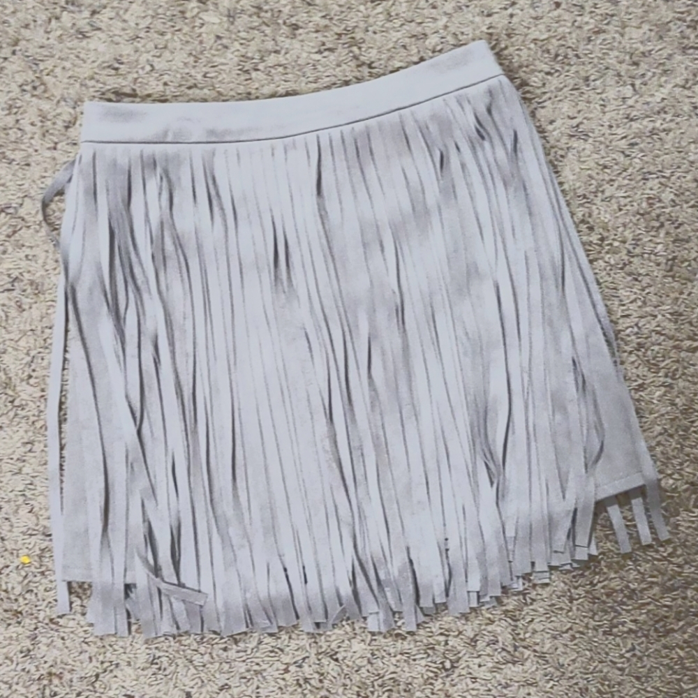 BB Dakota Taupe Suede Fringe Skirt